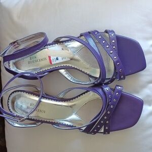 Ros Hommerson scrappy purple slingback, ankle strap sandals wedges, 7WW